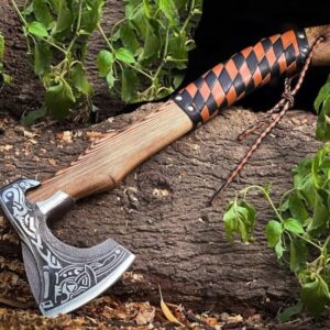 Viking Axe, Hand Forged High Carbon Steel Blade, Custom Handmade Hunting & Camping Axe with Leather Sheath