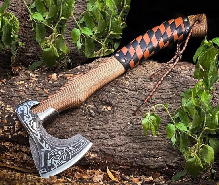 Viking Axe, Hand Forged High Carbon Steel Blade, Custom Handmade Hunting & Camping Axe with Leather Sheath