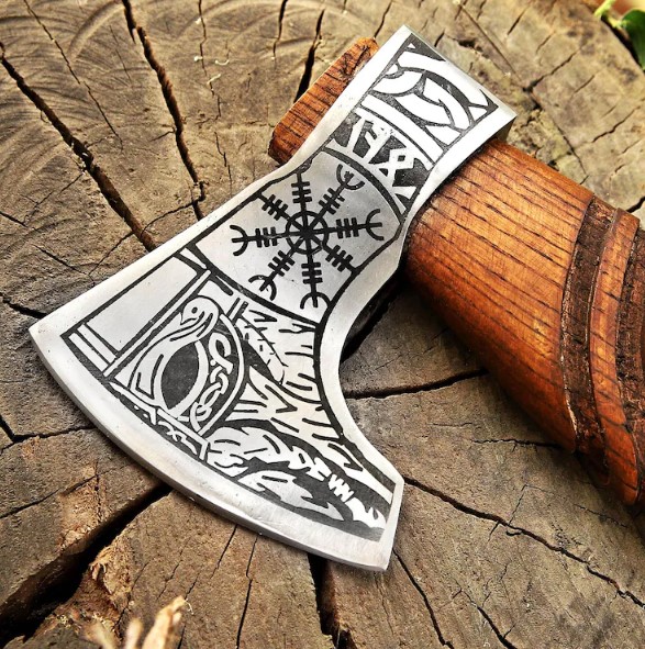 Custom Gift Hand Forged Carbon Steel VIKING AXE with Ash Wood Shaft, Wedding Gift, Axe, Axes Best Birthday&Anniversary Gift For Him,Larp axe - Image 2