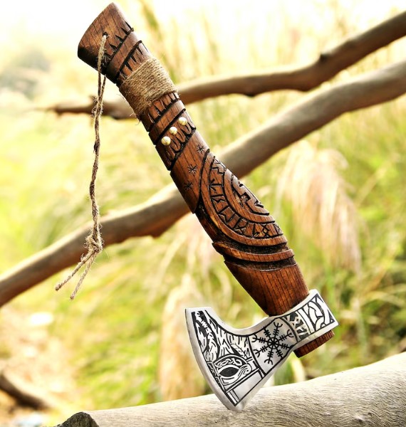 Custom Gift Hand Forged Carbon Steel VIKING AXE with Ash Wood Shaft, Wedding Gift, Axe, Axes Best Birthday&Anniversary Gift For Him,Larp axe - Image 3