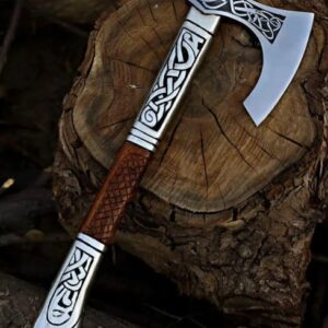 Hand Forged High Carbon Steel Valhalla Viking Axe, Handmade Fully Functional Viking Axe With Engraved Wooden Handle, Best Personalized Gift,