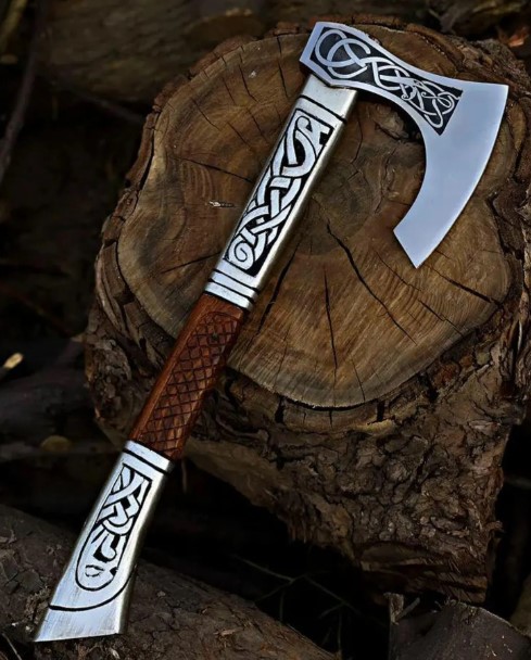 Hand Forged High Carbon Steel Valhalla Viking Axe, Handmade Fully Functional Viking Axe With Engraved Wooden Handle, Best Personalized Gift,