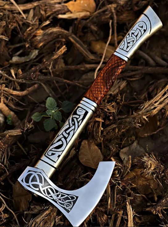 Hand Forged High Carbon Steel Valhalla Viking Axe, Handmade Fully Functional Viking Axe With Engraved Wooden Handle, Best Personalized Gift, - Image 4
