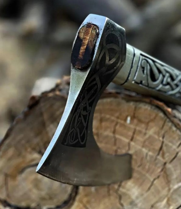 Hand Forged High Carbon Steel Valhalla Viking Axe, Handmade Fully Functional Viking Axe With Engraved Wooden Handle, Best Personalized Gift, - Image 2