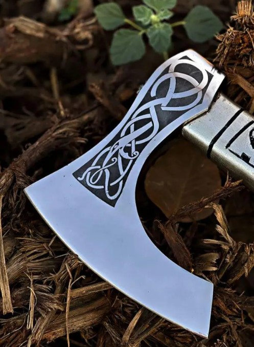 Hand Forged High Carbon Steel Valhalla Viking Axe, Handmade Fully Functional Viking Axe With Engraved Wooden Handle, Best Personalized Gift, - Image 3