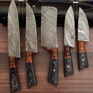 Handmade Damascus chef Set of 5 PCS , Damascus chef set , knife Chef set , handmade chef set , christmas gift , chef knife set