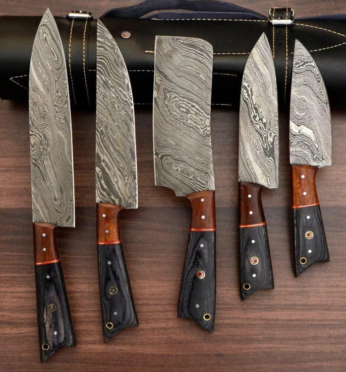 Handmade Damascus chef Set of 5 PCS , Damascus chef set , knife Chef set , handmade chef set , christmas gift , chef knife set