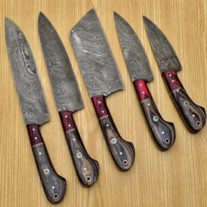 Handmade Damascus chef Set of 5 PCS , Damascus chef set , knife Chef set , handmade chef set , christmas gift , chef knife set