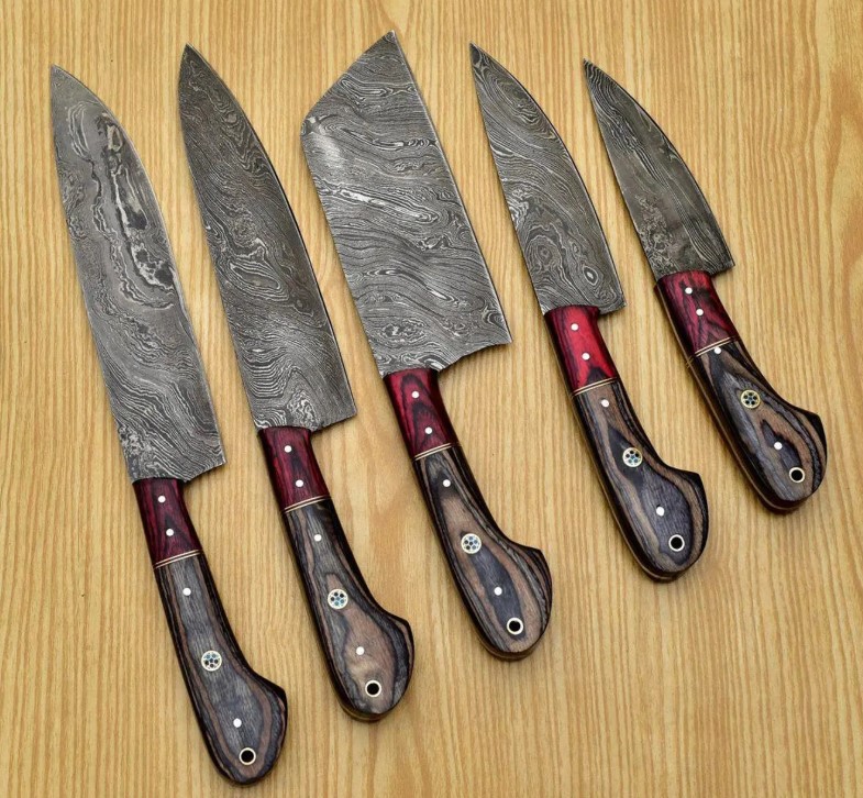 Handmade Damascus chef Set of 5 PCS , Damascus chef set , knife Chef set , handmade chef set , christmas gift , chef knife set