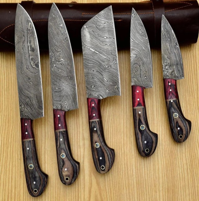 Handmade Damascus chef Set of 5 PCS , Damascus chef set , knife Chef set , handmade chef set , christmas gift , chef knife set - Image 2