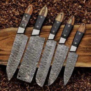 Hand Forged Damascus Steel Chef Knife Set, Kitchen Knives | Chef Knives Set, Handmade 5 Pcs Luxury Damascus Knife Gift for him, Gift for her