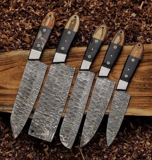 Hand Forged Damascus Steel Chef Knife Set, Kitchen Knives | Chef Knives Set, Handmade 5 Pcs Luxury Damascus Knife Gift for him, Gift for her