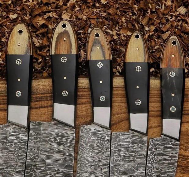 Hand Forged Damascus Steel Chef Knife Set, Kitchen Knives | Chef Knives Set, Handmade 5 Pcs Luxury Damascus Knife Gift for him, Gift for her - Image 2