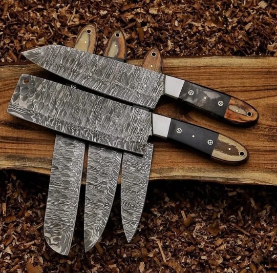 Hand Forged Damascus Steel Chef Knife Set, Kitchen Knives | Chef Knives Set, Handmade 5 Pcs Luxury Damascus Knife Gift for him, Gift for her - Image 3