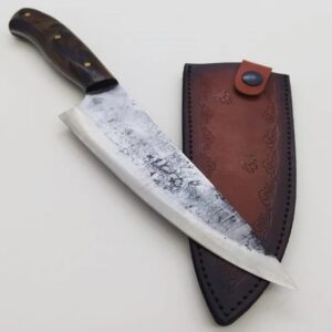 Forged Steel Chef Knife: Personalized Walnut Handle, Leather Sheath
