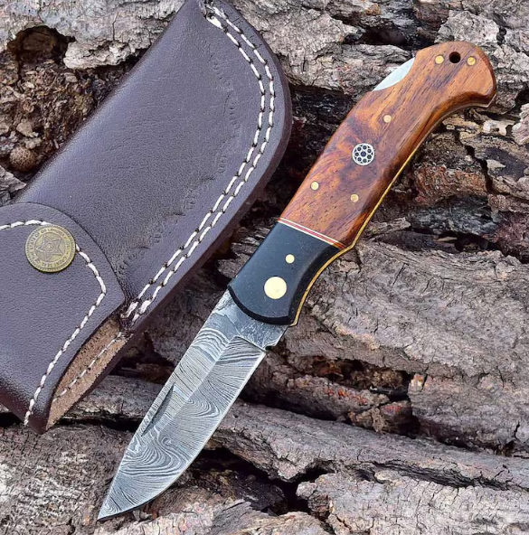 Damascus Pocket Knife Handmade Folding Knife Damascus Damascus 6049EA - Image 2