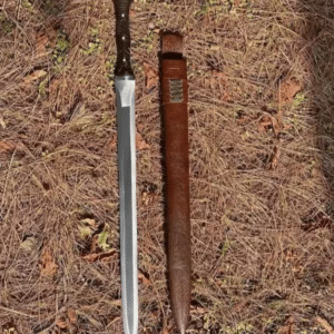 Hand-Forged Carbon Steel Viking Sword: Hunting & Camping Knife with Leather Sheath