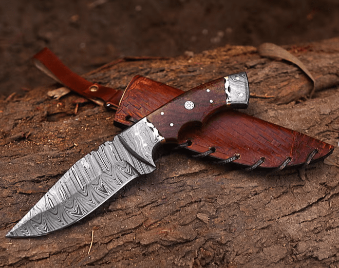 Handmade Damascus Steel Skinner Knife with Leather Sheath, Best For Camping and Outdoor Activities, Perfect Gift