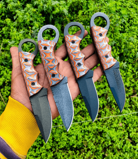 Handmade Powder-Coated Skinner Knife: Micarta Handle & Leather Sheath