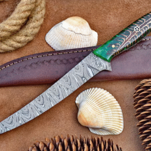 Custom Hand Made Damascus Steel Fillet Knife For Fish and Meat | – Boning Knife with Pine Cone Resin Handle 12" Custom Gift - 2