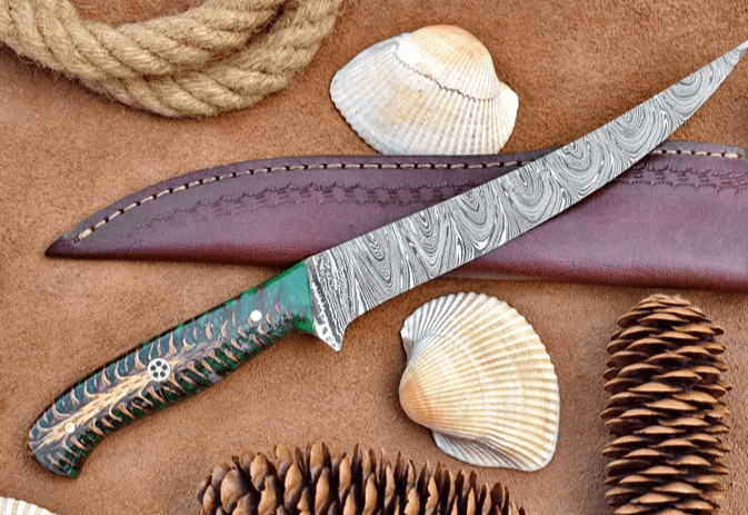 Custom Hand Made Damascus Steel Fillet Knife For Fish and Meat | – Boning Knife with Pine Cone Resin Handle 12" Custom Gift - 2 - Image 3