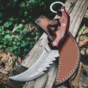 Handmade Damascus steel Personalized Karambit Knife Groomsman Gift Hunting Knife Camping Gift for Boyfriend Men Anniversary Birthday Gift