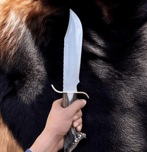 Handmade Carbon Steel Bowie Knife – Stag Antler Handle | Hunting & Survival Knife with Sheath - Image 4