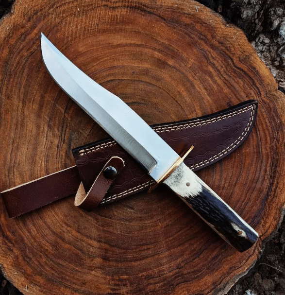 Handcrafted Bowie Knife | Stainless Steel Hunting Knive with Stag Handle | Survival Knife Gift for Him | Outdoor Bushcraft Tool