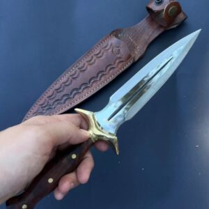 Walnut Handle Dagger Knive Handmade Fairbairn Sykes Knife with Case Hunting Knives Double Edge Knife Groomsmen Gifts Pretty Dagger Knife