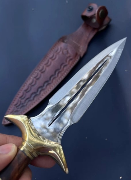 Walnut Handle Dagger Knive Handmade Fairbairn Sykes Knife with Case Hunting Knives Double Edge Knife Groomsmen Gifts Pretty Dagger Knife - Image 3