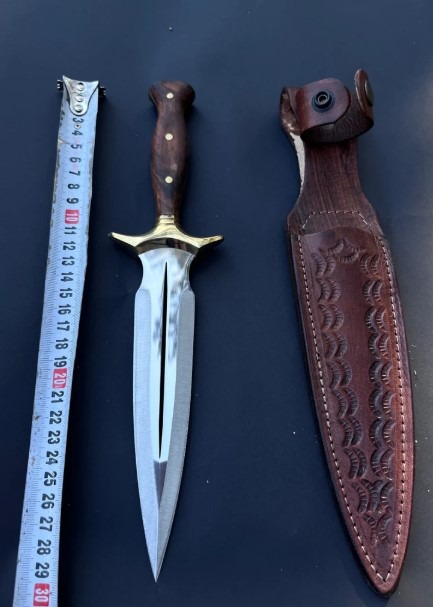 Walnut Handle Dagger Knive Handmade Fairbairn Sykes Knife with Case Hunting Knives Double Edge Knife Groomsmen Gifts Pretty Dagger Knife - Image 4