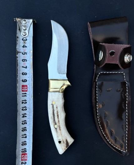 Handmade Stag Horn Bowie Knife: Custom Engraved Hunting Knife