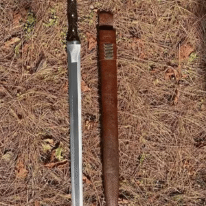 Hand-Forged Carbon Steel Viking Sword: Hunting & Camping Knife with Leather Sheath