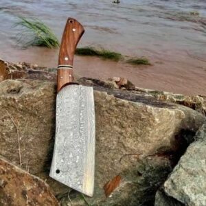 Handmade Damascus Steel Cleaver Knife: Butcher & Chef Knife with Olive Wood Handle