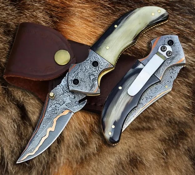 Anniversary Edition COPPER Damascus Pocket Knife Handcrafted Copper Folding Knife Unique