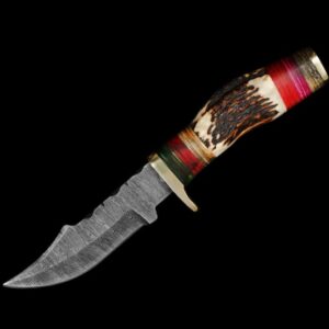 Handmade Damascus Steel Hunting Knife Camping Skinner Stag Handle with Leather Sheath Gift for him Pocket Knife USA Knives
