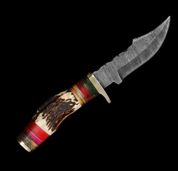 Handmade Damascus Steel Hunting Knife Camping Skinner Stag Handle with Leather Sheath Gift for him Pocket Knife USA Knives - Image 3