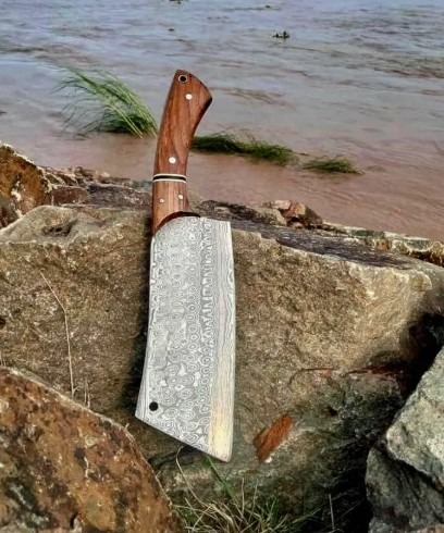 Handmade Damascus Steel Cleaver Knife: Butcher & Chef Knife with Olive Wood Handle - Image 2