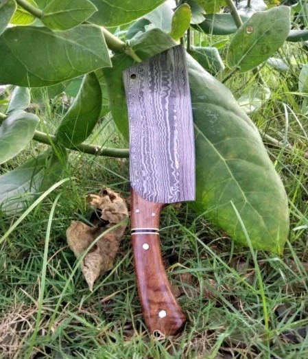 Handmade Damascus Steel Cleaver Knife: Butcher & Chef Knife with Olive Wood Handle - Image 3
