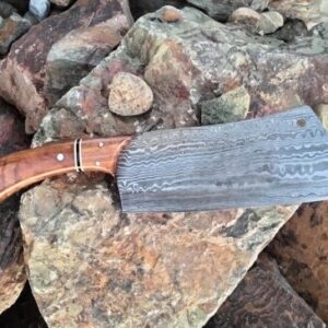 Handmade Damascus Steel Cleaver Knife: Butcher & Chef Knife with Olive Wood Handle