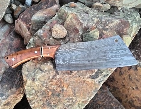Handmade Damascus Steel Cleaver Knife: Butcher & Chef Knife with Olive Wood Handle