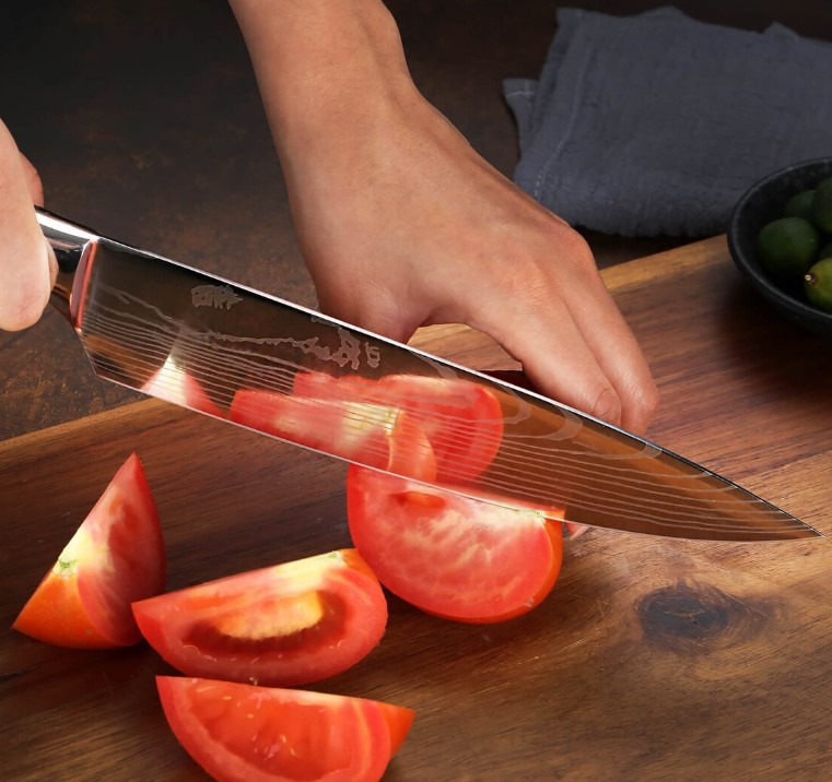 Stunning 8-Piece Japanese Kitchen Knife Set with Damascus Pattern and Beautiful Blue Resin Handle - Professional Chef Knife Set w/ Gift Box - Image 3