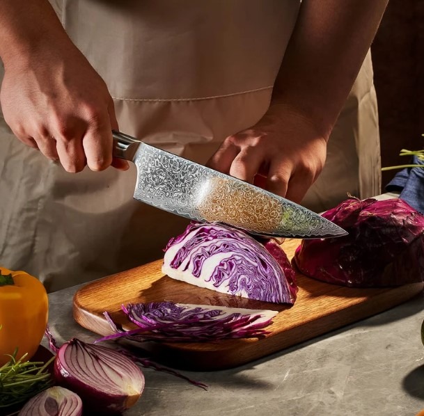 67-Layer Damascus Steel Kitchen Knife Set with Natural Sycamore Wood Handle - 7-Piece Japanese Chef Knife Set "Dynasty" Collection - Image 2