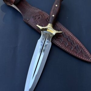 Walnut Handle Dagger Knive Handmade Fairbairn Sykes Knife with Case Hunting Knives Double Edge Knife Groomsmen Gifts Pretty Dagger Knife