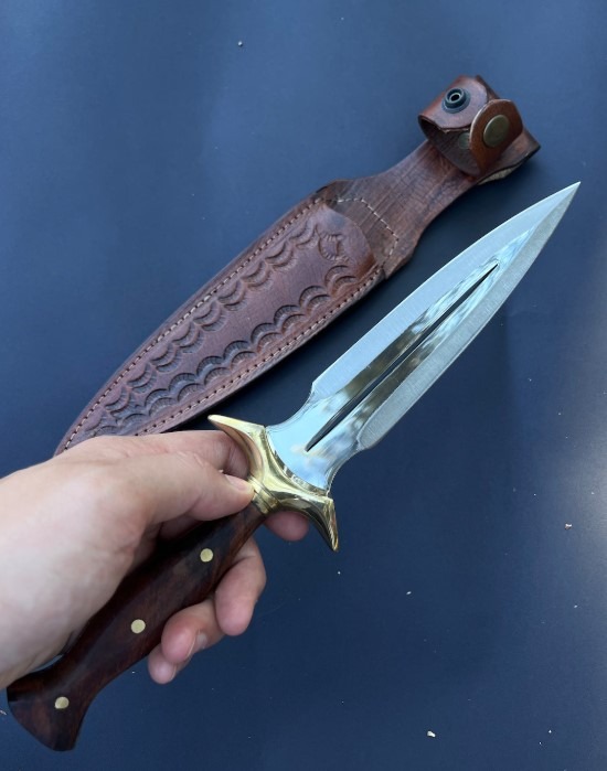 Walnut Handle Dagger Knive Handmade Fairbairn Sykes Knife with Case Hunting Knives Double Edge Knife Groomsmen Gifts Pretty Dagger Knife - Image 2