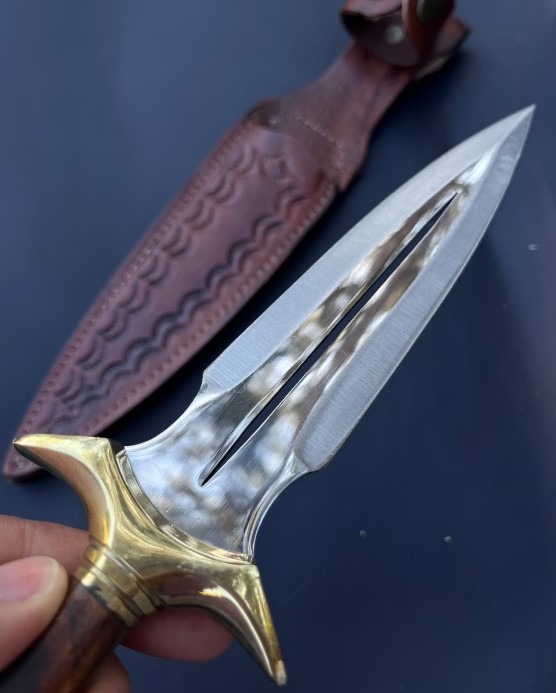 Walnut Handle Dagger Knive Handmade Fairbairn Sykes Knife with Case Hunting Knives Double Edge Knife Groomsmen Gifts Pretty Dagger Knife - Image 3