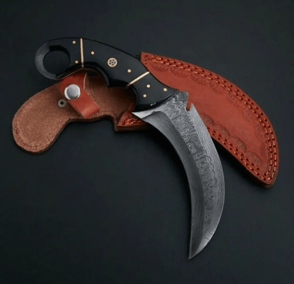 Custom Handmade Damascus Steel Karambit Hunting Knife With Leather Sheath | Best Gift For Him