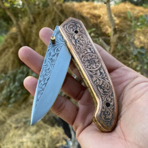 Handmade Engraved Folding knife - Prestigious Engraved Pocket Knife - D2 Steel Engraved Blade - Engraving Folding Knife Anniversary Gifts