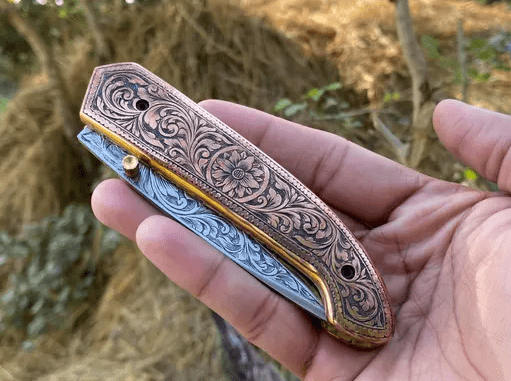 Handmade Engraved Folding knife - Prestigious Engraved Pocket Knife - D2 Steel Engraved Blade - Engraving Folding Knife Anniversary Gifts - Image 5