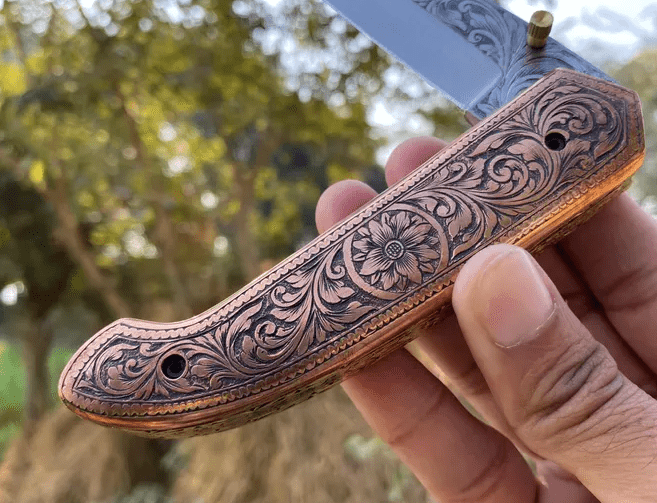 Handmade Engraved Folding knife - Prestigious Engraved Pocket Knife - D2 Steel Engraved Blade - Engraving Folding Knife Anniversary Gifts - Image 2